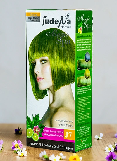 ครีมย้อมสีผมสีบลอนด์เขียวประกายทอง J7 จูดีน่า